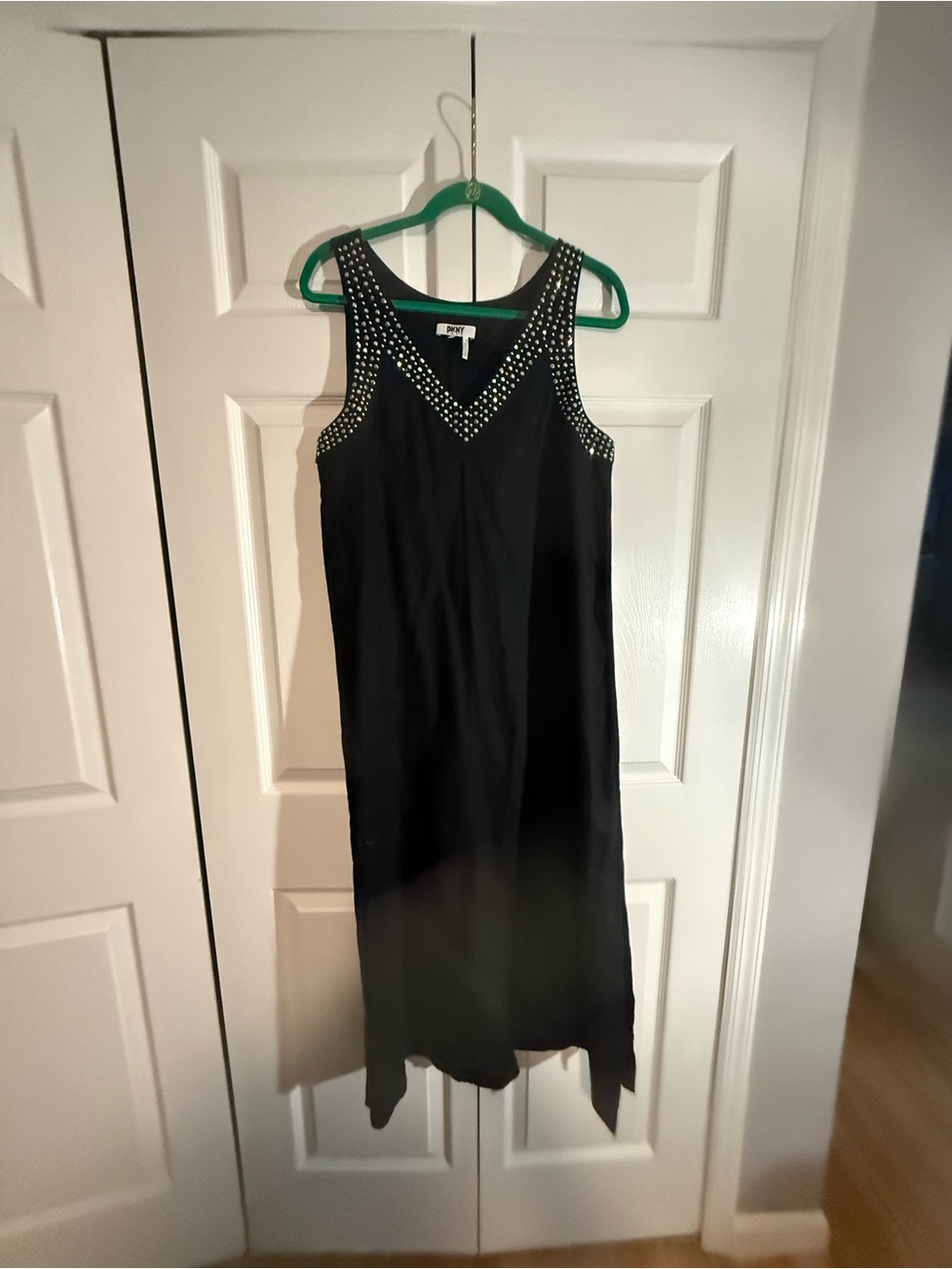 DKNY Black Studded V-Neck Sleeveless Dress